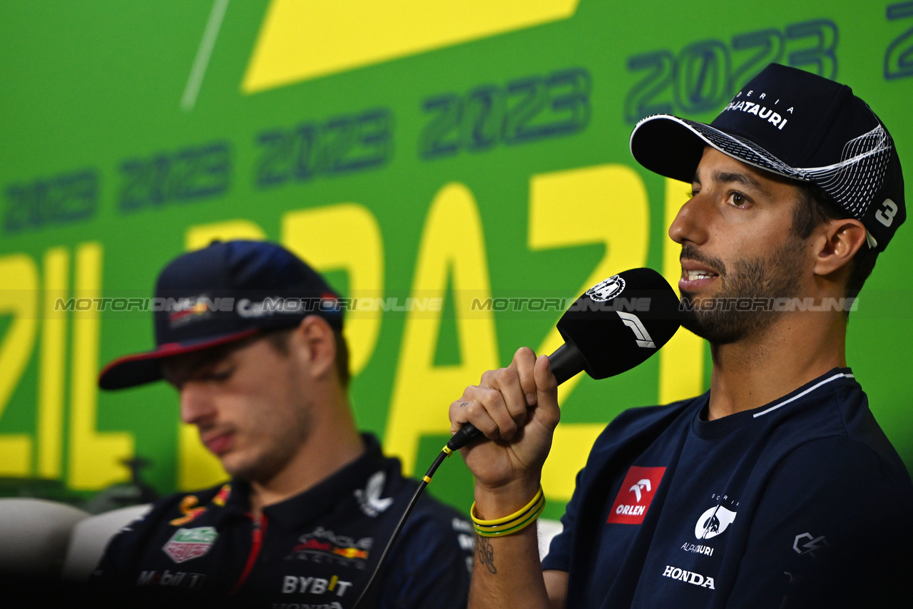 GP BRASILE, Daniel Ricciardo (AUS) AlphaTauri in the FIA Press Conference.

02.11.2023. Formula 1 World Championship, Rd 21, Brazilian Grand Prix, Sao Paulo, Brazil, Preparation Day.

- www.xpbimages.com, EMail: requests@xpbimages.com © Copyright: Price / XPB Images