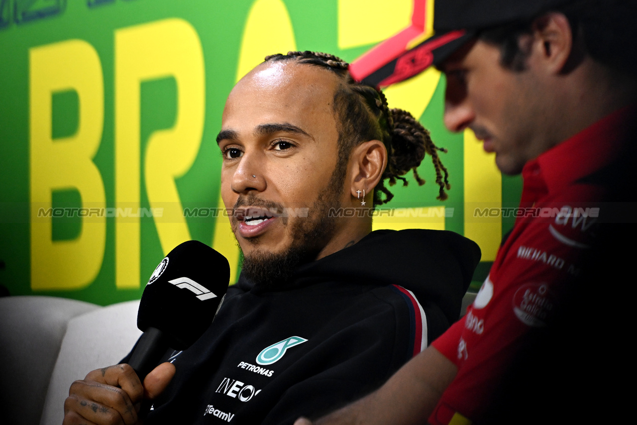 GP BRASILE, Lewis Hamilton (GBR) Mercedes AMG F1 in the FIA Press Conference.

02.11.2023. Formula 1 World Championship, Rd 21, Brazilian Grand Prix, Sao Paulo, Brazil, Preparation Day.

- www.xpbimages.com, EMail: requests@xpbimages.com © Copyright: Price / XPB Images