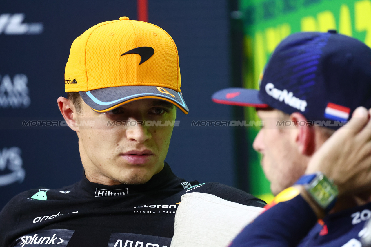 GP BRASILE, Lando Norris (GBR) McLaren in the post Sprint FIA Press Conference.

04.11.2023. Formula 1 World Championship, Rd 21, Brazilian Grand Prix, Sao Paulo, Brazil, Sprint Day.

- www.xpbimages.com, EMail: requests@xpbimages.com © Copyright: Batchelor / XPB Images