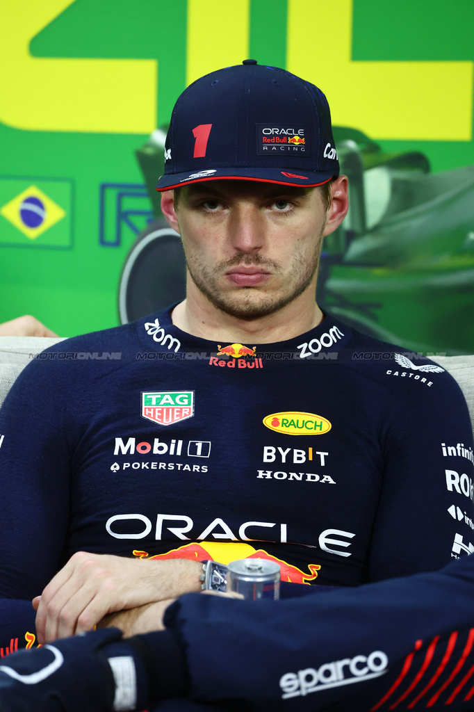 GP BRASILE, Max Verstappen (NLD) Red Bull Racing in the post Sprint FIA Press Conference.

04.11.2023. Formula 1 World Championship, Rd 21, Brazilian Grand Prix, Sao Paulo, Brazil, Sprint Day.

- www.xpbimages.com, EMail: requests@xpbimages.com © Copyright: Batchelor / XPB Images