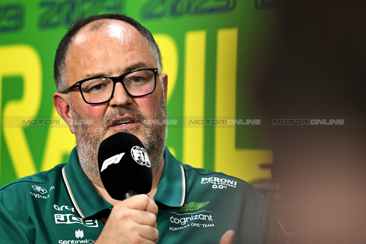 GP BRASILE, Tom McCullough (GBR) Aston Martin F1 Team Performance Director in the FIA Press Conference.

03.11.2023. Formula 1 World Championship, Rd 21, Brazilian Grand Prix, Sao Paulo, Brazil, Qualifiche Day.

- www.xpbimages.com, EMail: requests@xpbimages.com © Copyright: Price / XPB Images