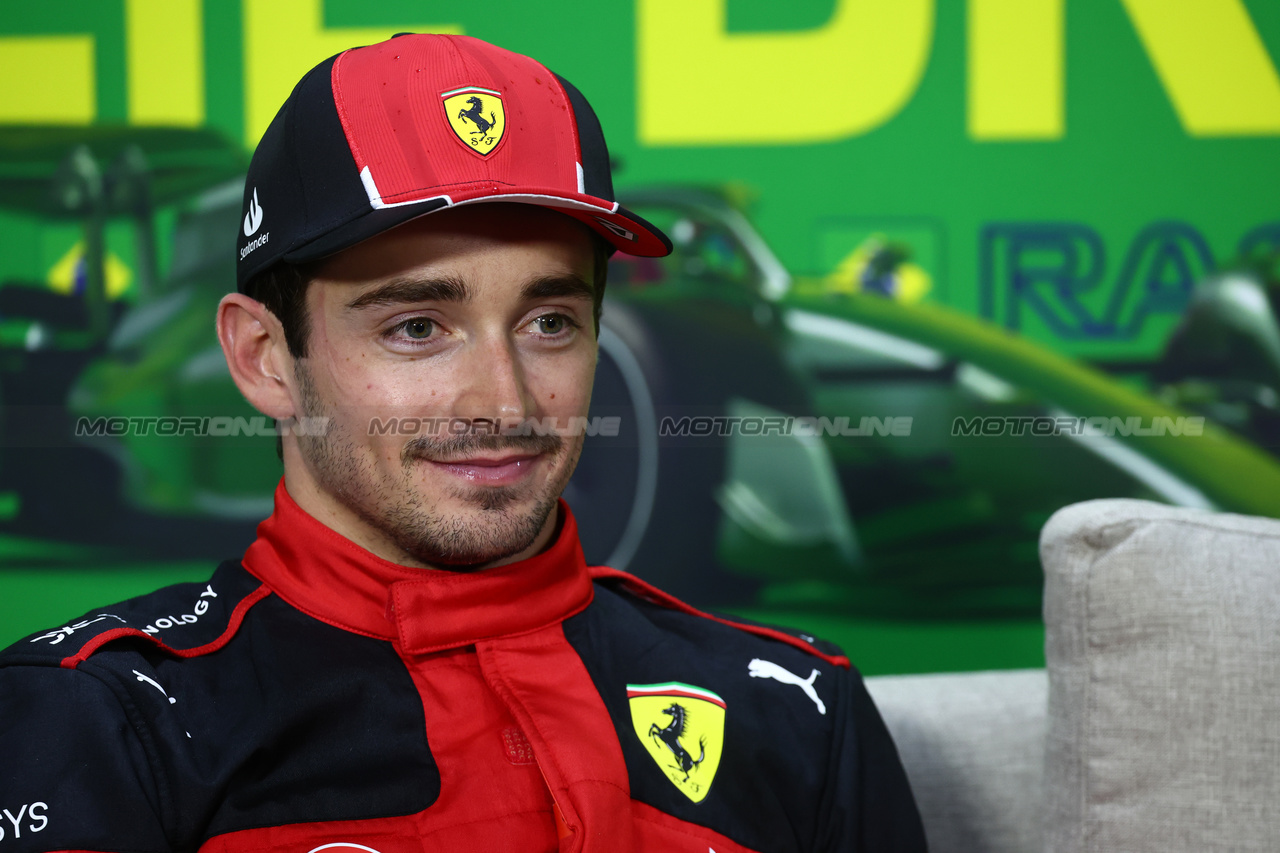 GP BRASILE, Charles Leclerc (MON) Ferrari in the post qualifying FIA Press Conference.

03.11.2023. Formula 1 World Championship, Rd 21, Brazilian Grand Prix, Sao Paulo, Brazil, Qualifiche Day.

- www.xpbimages.com, EMail: requests@xpbimages.com © Copyright: Batchelor / XPB Images
