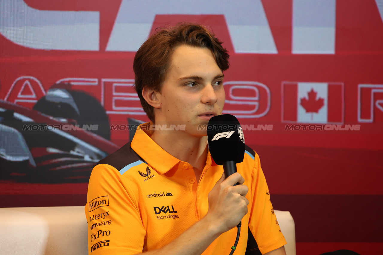 GP CANADA, Oscar Piastri (AUS) McLaren in the FIA Press Conference.

15.06.2023. Formula 1 World Championship, Rd 9, Canadian Grand Prix, Montreal, Canada, Preparation Day.

- www.xpbimages.com, EMail: requests@xpbimages.com © Copyright: Bearne / XPB Images