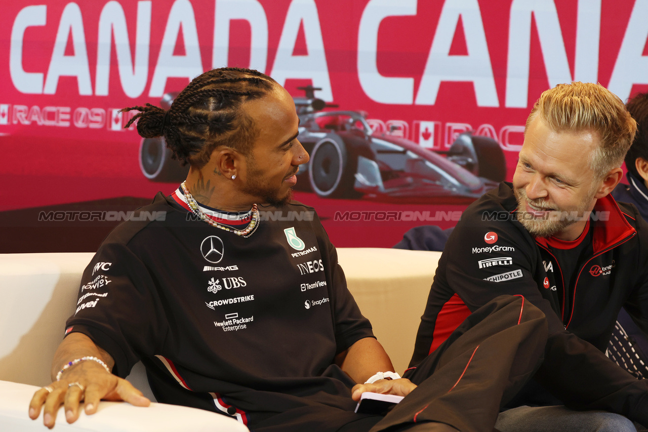 GP CANADA, (L to R): Lewis Hamilton (GBR) Mercedes AMG F1 e Kevin Magnussen (DEN) Haas F1 Team in the FIA Press Conference.

15.06.2023. Formula 1 World Championship, Rd 9, Canadian Grand Prix, Montreal, Canada, Preparation Day.

- www.xpbimages.com, EMail: requests@xpbimages.com © Copyright: Bearne / XPB Images