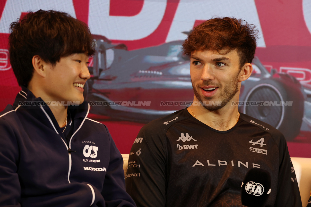GP CANADA, (L to R): Yuki Tsunoda (JPN) AlphaTauri e Pierre Gasly (FRA) Alpine F1 Team in the FIA Press Conference.

15.06.2023. Formula 1 World Championship, Rd 9, Canadian Grand Prix, Montreal, Canada, Preparation Day.

- www.xpbimages.com, EMail: requests@xpbimages.com © Copyright: Bearne / XPB Images