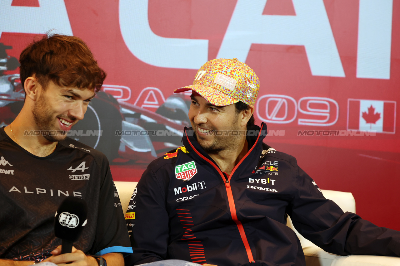 GP CANADA, (L to R): Pierre Gasly (FRA) Alpine F1 Team e Sergio Perez (MEX) Red Bull Racing in the FIA Press Conference.

15.06.2023. Formula 1 World Championship, Rd 9, Canadian Grand Prix, Montreal, Canada, Preparation Day.

- www.xpbimages.com, EMail: requests@xpbimages.com © Copyright: Bearne / XPB Images