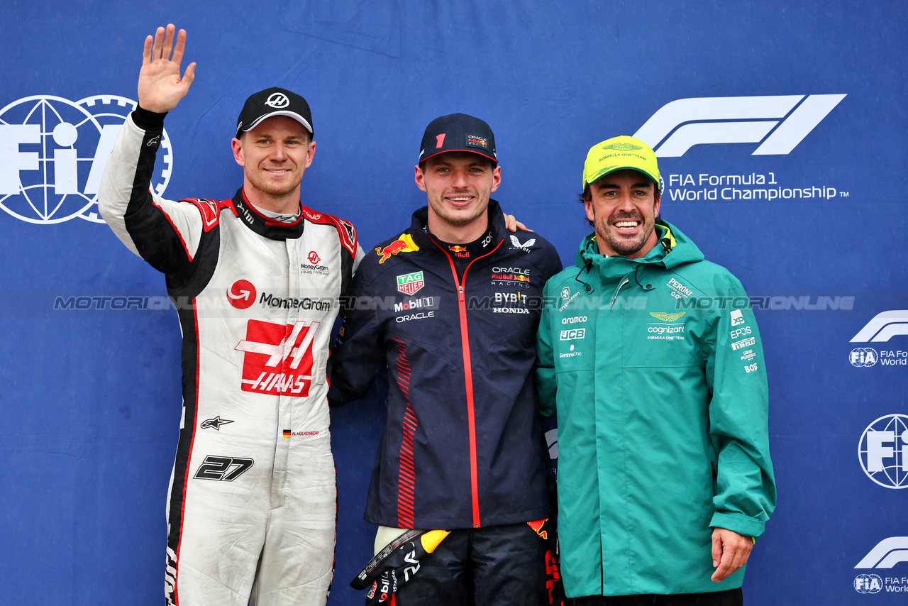 GP CANADA, Qualifiche top three in parc ferme (L to R): Nico Hulkenberg (GER) Haas F1 Team, second; Max Verstappen (NLD) Red Bull Racing, pole position; Fernando Alonso (ESP) Aston Martin F1 Team, third.

17.06.2023. Formula 1 World Championship, Rd 9, Canadian Grand Prix, Montreal, Canada, Qualifiche Day.

- www.xpbimages.com, EMail: requests@xpbimages.com © Copyright: Batchelor / XPB Images