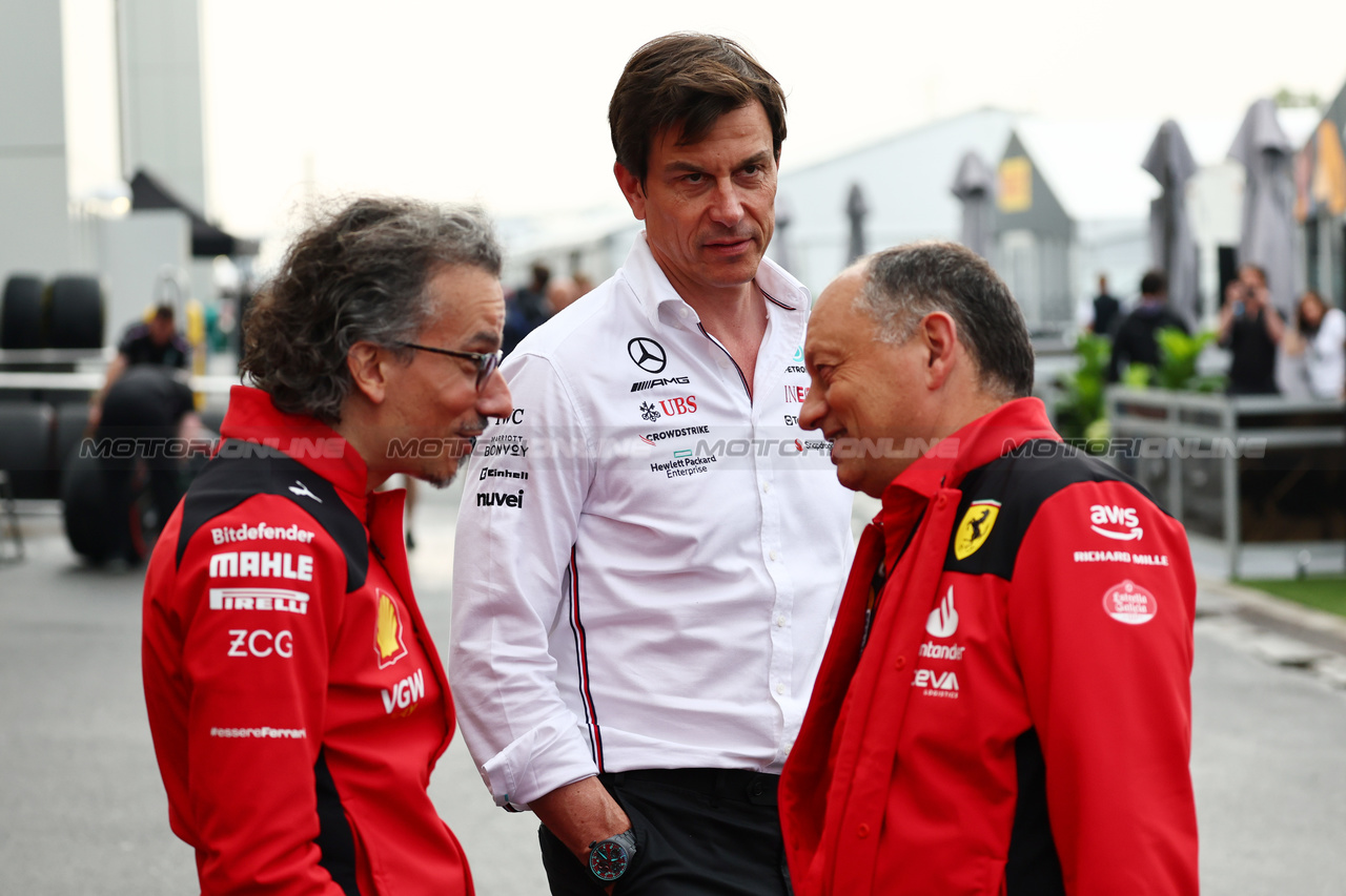 GP CANADA, (L to R): Laurent Mekies (FRA) Ferrari Sporting Director with Toto Wolff (GER) Mercedes AMG F1 Shareholder e Executive Director e Frederic Vasseur (FRA) Ferrari Team Principal.

16.06.2023. Formula 1 World Championship, Rd 9, Canadian Grand Prix, Montreal, Canada, Practice Day.

- www.xpbimages.com, EMail: requests@xpbimages.com © Copyright: Batchelor / XPB Images