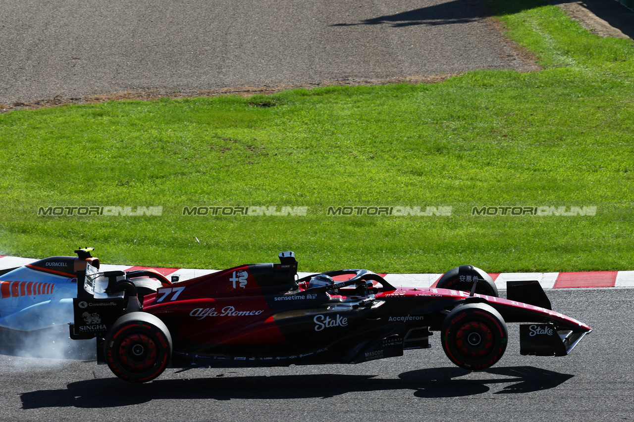 GP GIAPPONE, Valtteri Bottas (FIN) Alfa Romeo F1 Team C43 is hit by Logan Sargeant (USA) Williams Racing FW45.

24.09.2023. Formula 1 World Championship, Rd 17, Japanese Grand Prix, Suzuka, Japan, Gara Day.

 - www.xpbimages.com, EMail: requests@xpbimages.com © Copyright: Coates / XPB Images