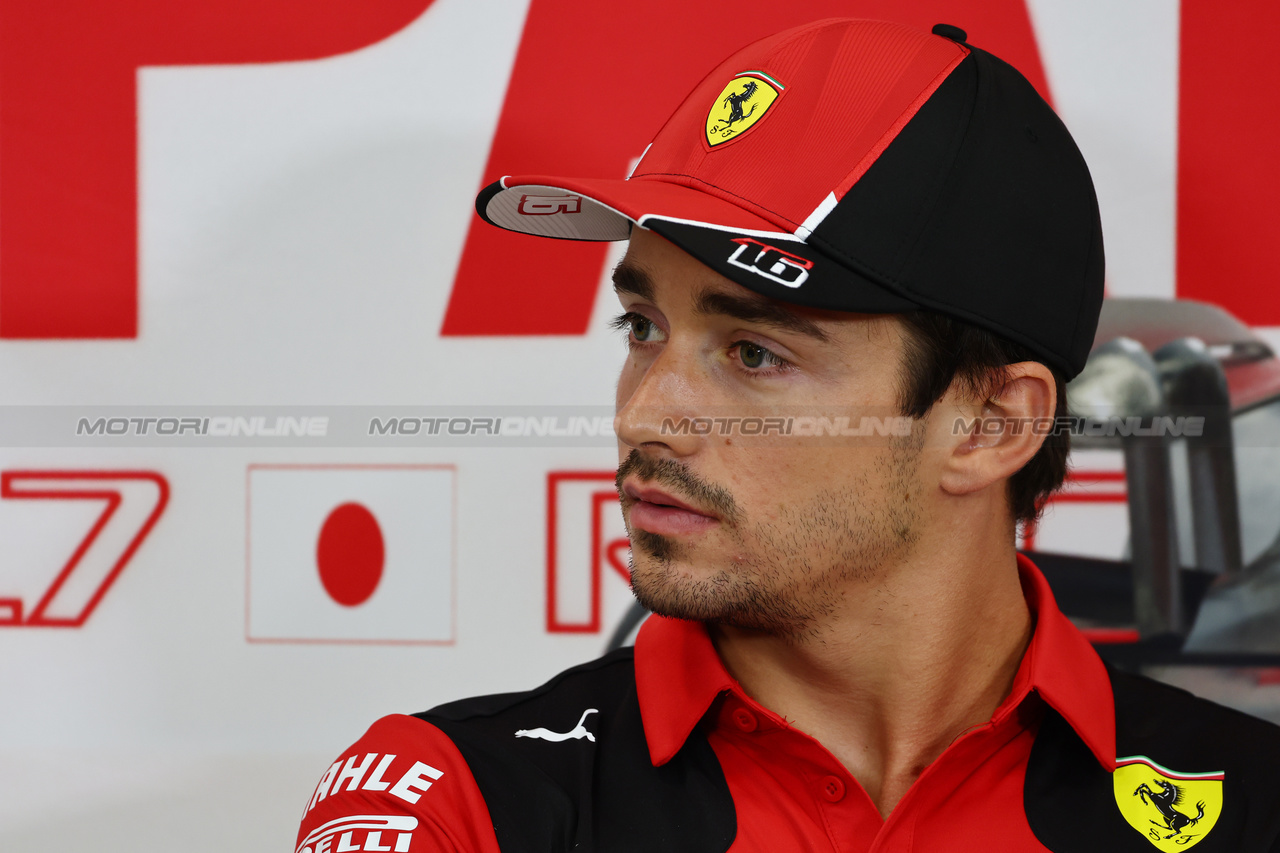 GP GIAPPONE, Charles Leclerc (MON) Ferrari in the FIA Press Conference.

21.09.2023. Formula 1 World Championship, Rd 17, Japanese Grand Prix, Suzuka, Japan, Preparation Day.

- www.xpbimages.com, EMail: requests@xpbimages.com © Copyright: Batchelor / XPB Images