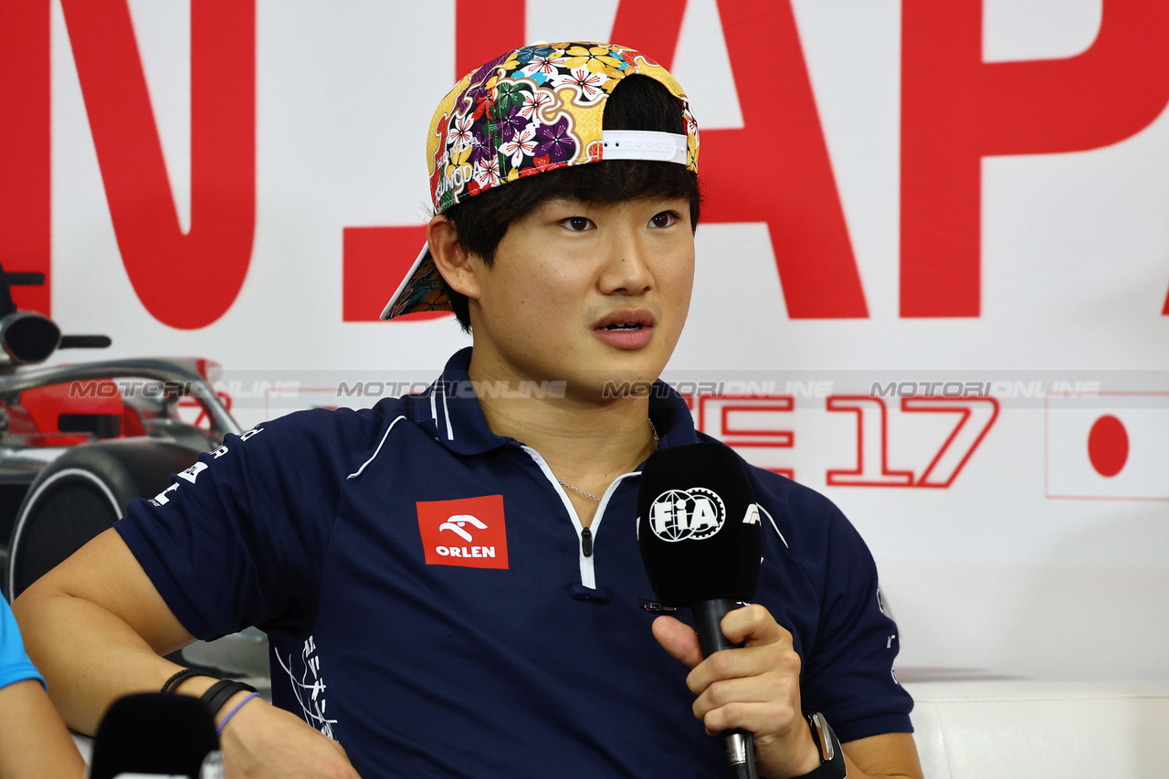 GP GIAPPONE, Yuki Tsunoda (JPN) AlphaTauri in the FIA Press Conference.

21.09.2023. Formula 1 World Championship, Rd 17, Japanese Grand Prix, Suzuka, Japan, Preparation Day.

- www.xpbimages.com, EMail: requests@xpbimages.com © Copyright: Batchelor / XPB Images