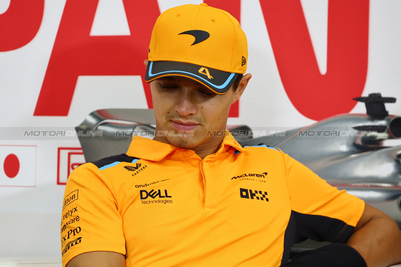 GP GIAPPONE, Lando Norris (GBR) McLaren in the FIA Press Conference.

21.09.2023. Formula 1 World Championship, Rd 17, Japanese Grand Prix, Suzuka, Japan, Preparation Day.

- www.xpbimages.com, EMail: requests@xpbimages.com © Copyright: Batchelor / XPB Images