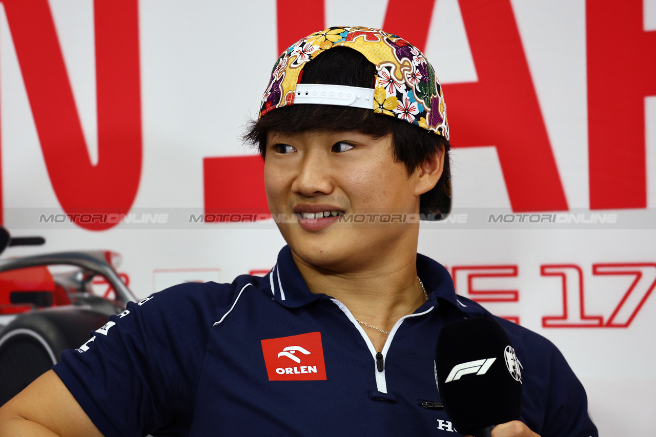 GP GIAPPONE, Yuki Tsunoda (JPN) AlphaTauri in the FIA Press Conference.

21.09.2023. Formula 1 World Championship, Rd 17, Japanese Grand Prix, Suzuka, Japan, Preparation Day.

- www.xpbimages.com, EMail: requests@xpbimages.com © Copyright: Batchelor / XPB Images