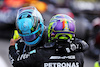 GP GRAN BRETAGNA, Lewis Hamilton (GBR) Mercedes AMG F1 celebrates his third position with team mate George Russell (GBR) Mercedes AMG F1.
09.07.2023. Formula 1 World Championship, Rd 11, British Grand Prix, Silverstone, England, Gara Day.
 - www.xpbimages.com, EMail: requests@xpbimages.com © Copyright: Rew / XPB Images