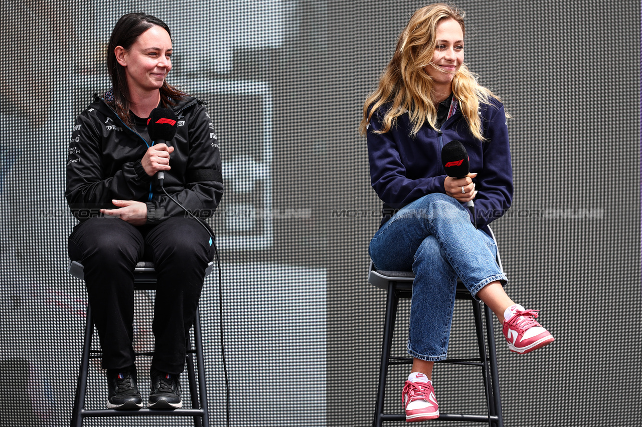 GP GRAN BRETAGNA, Women in Motorsport on the FanZone Stage (L to R): Ellie Williams (GBR) Alpine F1 Team Sub Assembly Coordinator; Sophia Florsch (GER) Alpine Academy Driver.

06.07.2023. Formula 1 World Championship, Rd 11, British Grand Prix, Silverstone, England, Preparation Day.

- www.xpbimages.com, EMail: requests@xpbimages.com © Copyright: Charniaux / XPB Images