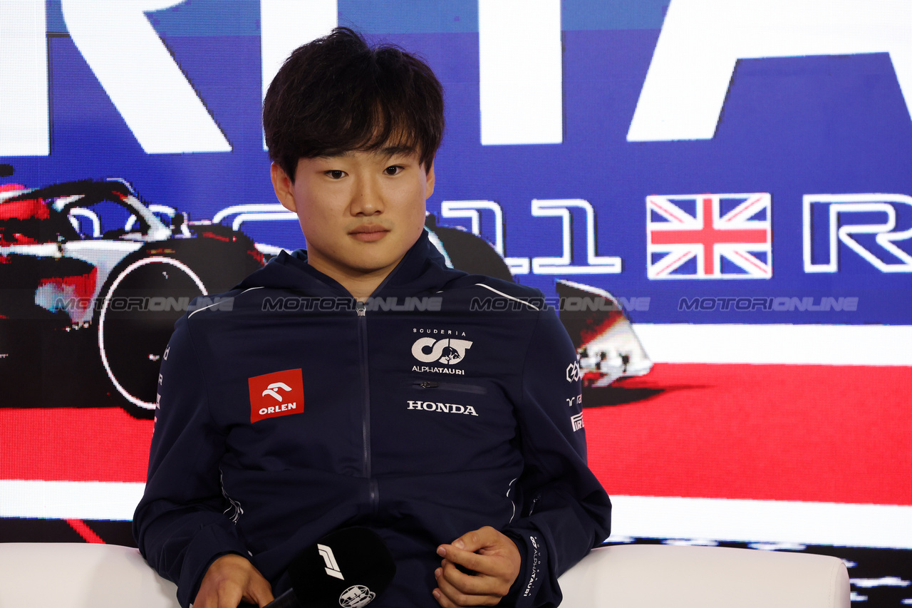 GP GRAN BRETAGNA, Yuki Tsunoda (JPN) AlphaTauri in the FIA Press Conference.

06.07.2023. Formula 1 World Championship, Rd 11, British Grand Prix, Silverstone, England, Preparation Day.

- www.xpbimages.com, EMail: requests@xpbimages.com © Copyright: Bearne / XPB Images