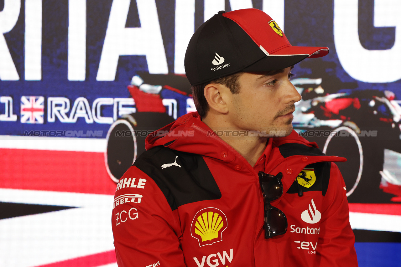 GP GRAN BRETAGNA, Charles Leclerc (MON) Ferrari in the FIA Press Conference.

06.07.2023. Formula 1 World Championship, Rd 11, British Grand Prix, Silverstone, England, Preparation Day.

- www.xpbimages.com, EMail: requests@xpbimages.com © Copyright: Bearne / XPB Images