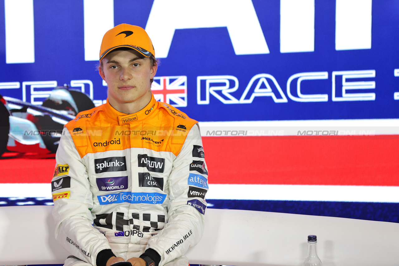 GP GRAN BRETAGNA, Oscar Piastri (AUS) McLaren in the post qualifying FIA Press Conference.

08.07.2023. Formula 1 World Championship, Rd 11, British Grand Prix, Silverstone, England, Qualifiche Day.

- www.xpbimages.com, EMail: requests@xpbimages.com © Copyright: Staley / XPB Images