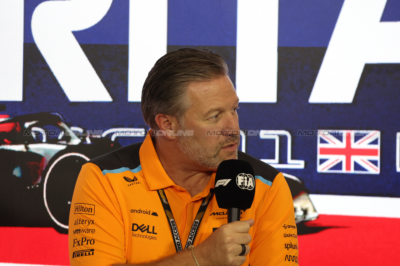 GP GRAN BRETAGNA, Zak Brown (USA) McLaren Executive Director in the FIA Press Conference.

07.07.2023. Formula 1 World Championship, Rd 11, British Grand Prix, Silverstone, England, Practice Day.

- www.xpbimages.com, EMail: requests@xpbimages.com © Copyright: Bearne / XPB Images