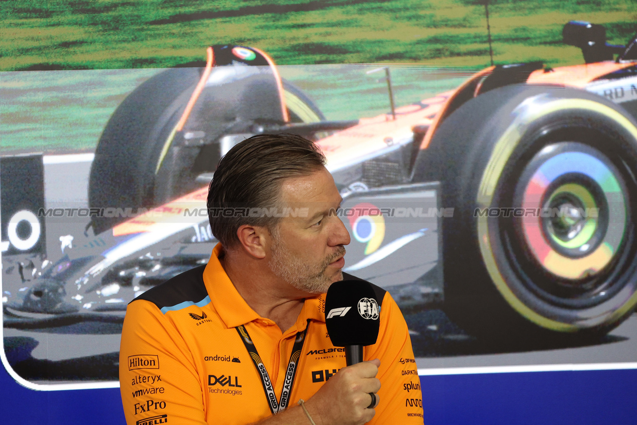 GP GRAN BRETAGNA, Zak Brown (USA) McLaren Executive Director in the FIA Press Conference.

07.07.2023. Formula 1 World Championship, Rd 11, British Grand Prix, Silverstone, England, Practice Day.

- www.xpbimages.com, EMail: requests@xpbimages.com © Copyright: Bearne / XPB Images
