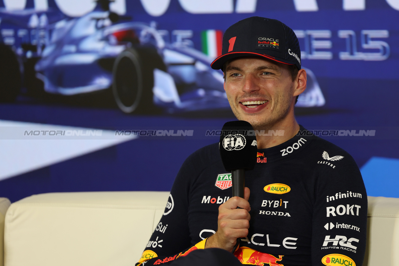 GP ITALIA, Max Verstappen (NLD) Red Bull Racing, in the post race FIA Press Conference.

03.09.2023. Formula 1 World Championship, Rd 15, Italian Grand Prix, Monza, Italy, Gara Day.

 - www.xpbimages.com, EMail: requests@xpbimages.com © Copyright: Staley / XPB Images