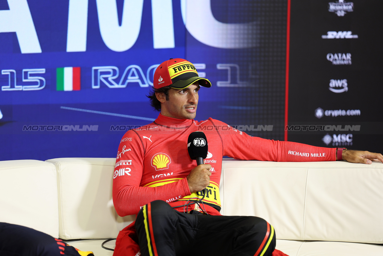 GP ITALIA, Carlos Sainz Jr (ESP) Ferrari, in the post race FIA Press Conference.

03.09.2023. Formula 1 World Championship, Rd 15, Italian Grand Prix, Monza, Italy, Gara Day.

 - www.xpbimages.com, EMail: requests@xpbimages.com © Copyright: Staley / XPB Images