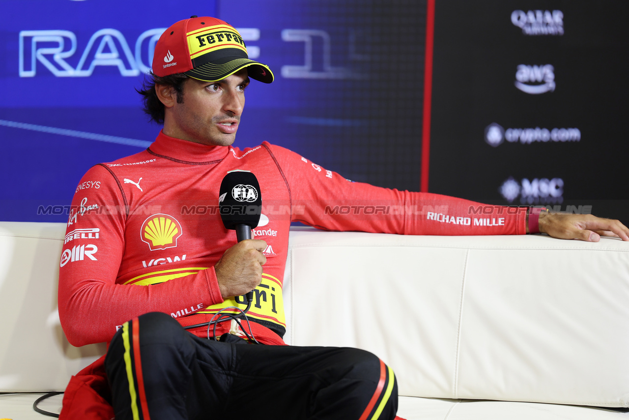 GP ITALIA, Carlos Sainz Jr (ESP) Ferrari, in the post race FIA Press Conference.

03.09.2023. Formula 1 World Championship, Rd 15, Italian Grand Prix, Monza, Italy, Gara Day.

 - www.xpbimages.com, EMail: requests@xpbimages.com © Copyright: Staley / XPB Images