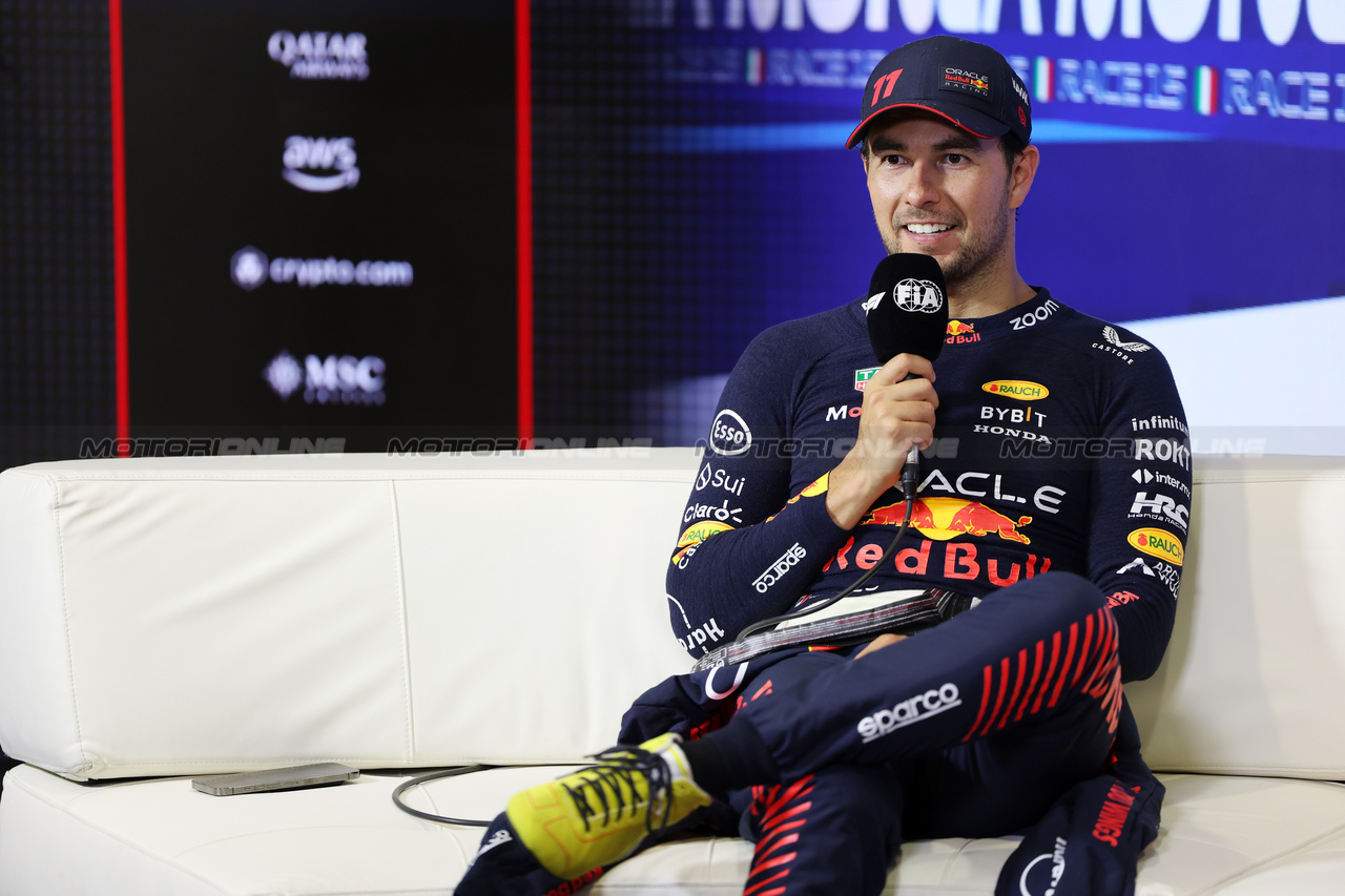 GP ITALIA, Sergio Perez (MEX) Red Bull Racing, in the post race FIA Press Conference.

03.09.2023. Formula 1 World Championship, Rd 15, Italian Grand Prix, Monza, Italy, Gara Day.

 - www.xpbimages.com, EMail: requests@xpbimages.com © Copyright: Staley / XPB Images
