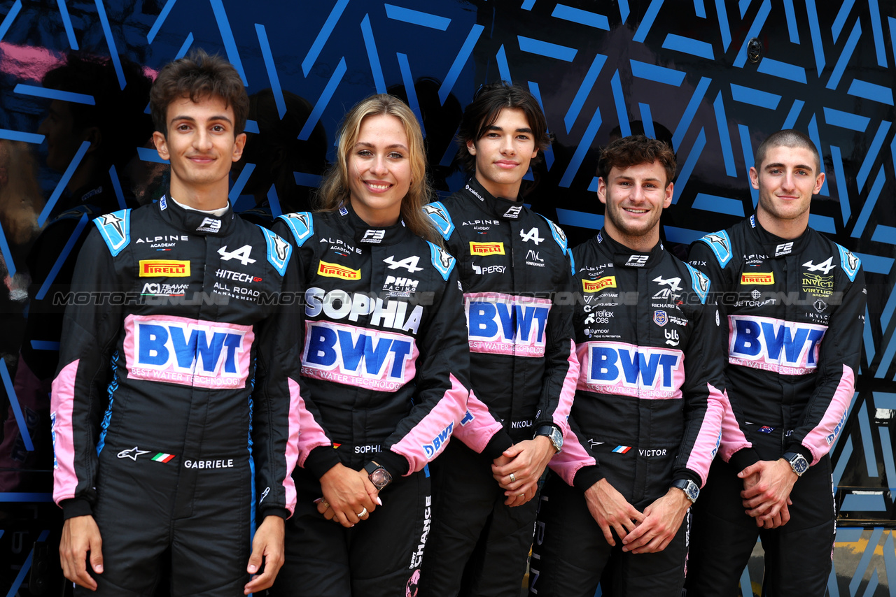 GP ITALIA, (L to R): Gabriele Mini (ITA) Alpine Academy Driver; Sophia Florsch (GER) Alpine Academy Driver; Nikola Tsolov (BGR) Alpine Academy Driver; Victor Martins (FRA) Alpine Academy Driver; Jack Doohan (AUS) Alpine F1 Team Reserve Driver.

31.08.2023. Formula 1 World Championship, Rd 15, Italian Grand Prix, Monza, Italy, Preparation Day.

- www.xpbimages.com, EMail: requests@xpbimages.com © Copyright: Moy / XPB Images