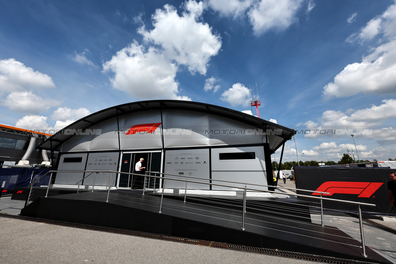 GP ITALIA, Circuit Atmosfera - F1 Broadcast Centre - Event Technical Centre.

31.08.2023. Formula 1 World Championship, Rd 15, Italian Grand Prix, Monza, Italy, Preparation Day.

- www.xpbimages.com, EMail: requests@xpbimages.com © Copyright: Moy / XPB Images