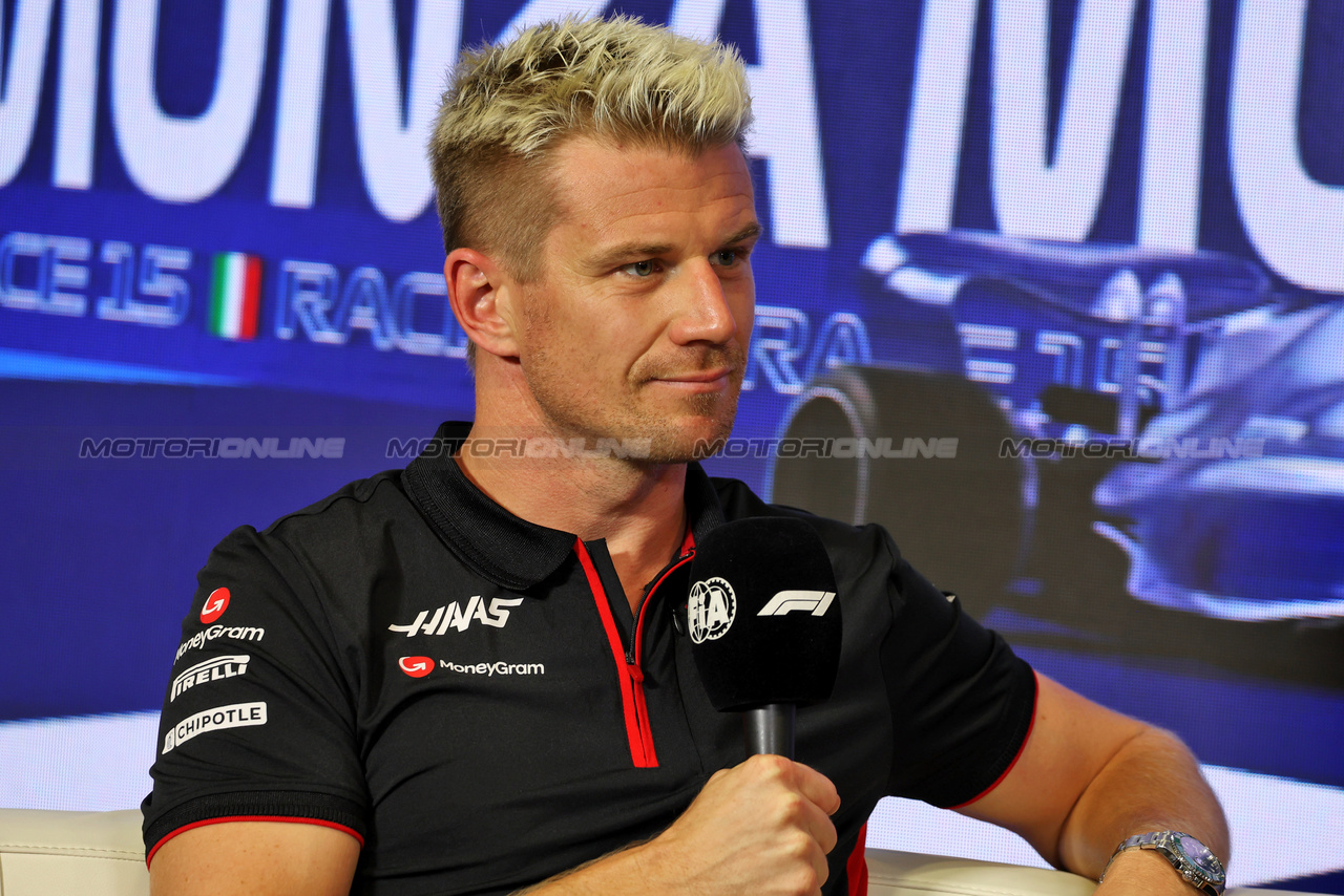 GP ITALIA, Nico Hulkenberg (GER) Haas F1 Team in the FIA Press Conference.

31.08.2023. Formula 1 World Championship, Rd 15, Italian Grand Prix, Monza, Italy, Preparation Day.

 - www.xpbimages.com, EMail: requests@xpbimages.com © Copyright: Staley / XPB Images