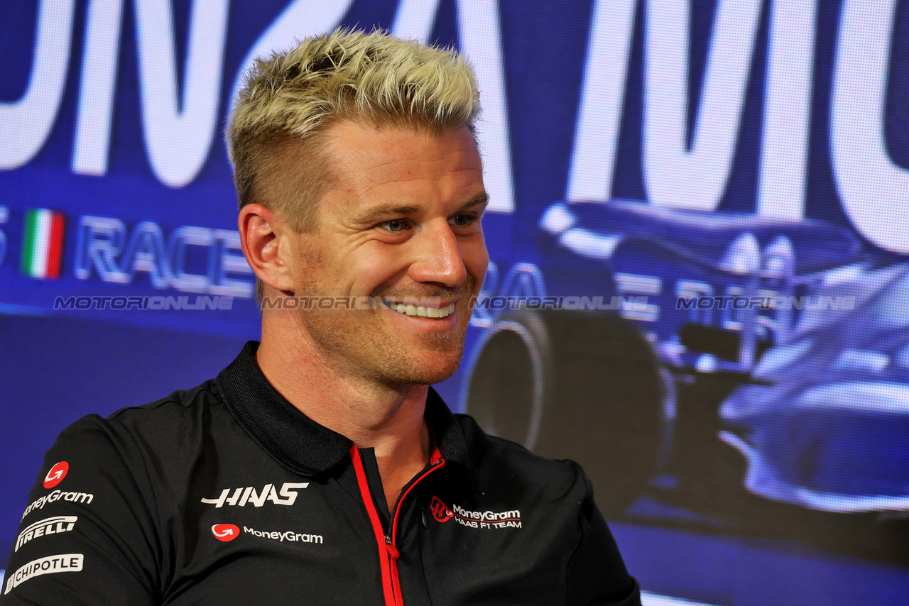 GP ITALIA, Nico Hulkenberg (GER) Haas F1 Team in the FIA Press Conference.

31.08.2023. Formula 1 World Championship, Rd 15, Italian Grand Prix, Monza, Italy, Preparation Day.

 - www.xpbimages.com, EMail: requests@xpbimages.com © Copyright: Staley / XPB Images