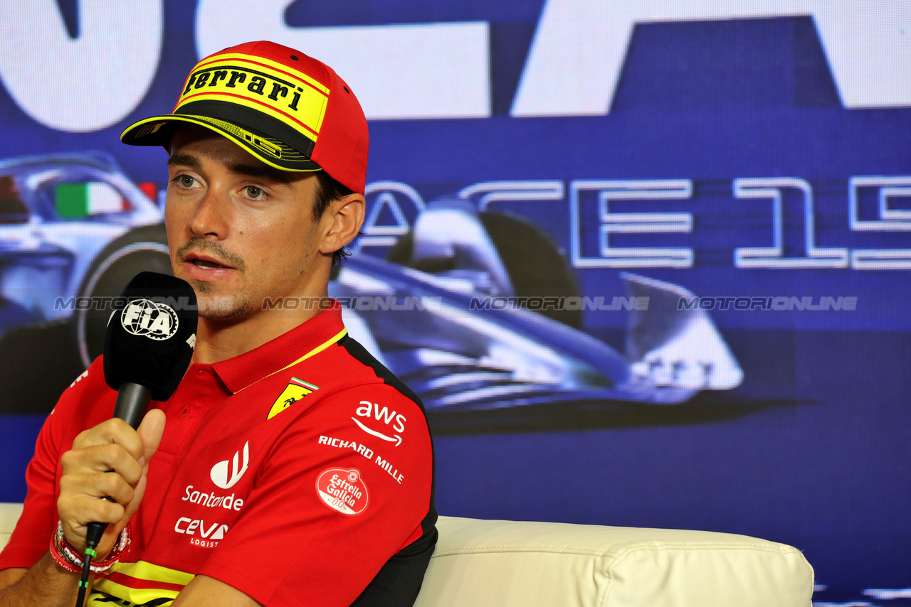 GP ITALIA, Charles Leclerc (MON) Ferrari in the FIA Press Conference.

31.08.2023. Formula 1 World Championship, Rd 15, Italian Grand Prix, Monza, Italy, Preparation Day.

 - www.xpbimages.com, EMail: requests@xpbimages.com © Copyright: Staley / XPB Images