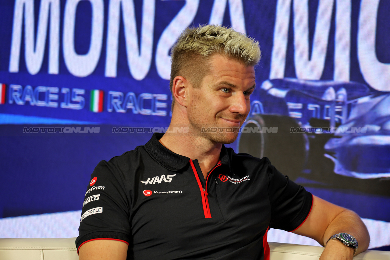 GP ITALIA, Nico Hulkenberg (GER) Haas F1 Team in the FIA Press Conference.

31.08.2023. Formula 1 World Championship, Rd 15, Italian Grand Prix, Monza, Italy, Preparation Day.

 - www.xpbimages.com, EMail: requests@xpbimages.com © Copyright: Staley / XPB Images