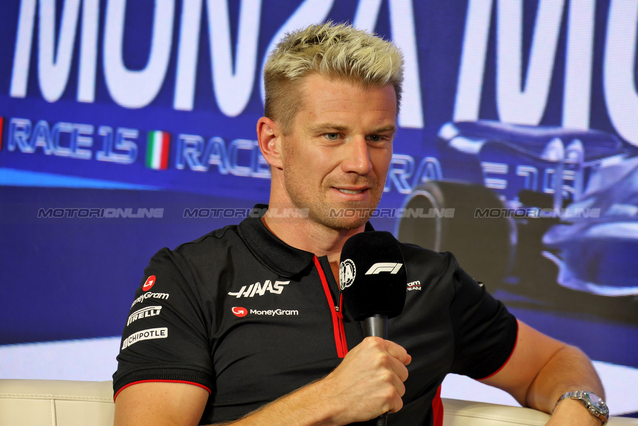 GP ITALIA, Nico Hulkenberg (GER) Haas F1 Team in the FIA Press Conference.

31.08.2023. Formula 1 World Championship, Rd 15, Italian Grand Prix, Monza, Italy, Preparation Day.

 - www.xpbimages.com, EMail: requests@xpbimages.com © Copyright: Staley / XPB Images