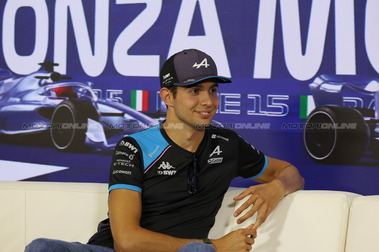 GP ITALIA, Esteban Ocon (FRA) Alpine F1 Team in the FIA Press Conference.

31.08.2023. Formula 1 World Championship, Rd 15, Italian Grand Prix, Monza, Italy, Preparation Day.

 - www.xpbimages.com, EMail: requests@xpbimages.com © Copyright: Staley / XPB Images