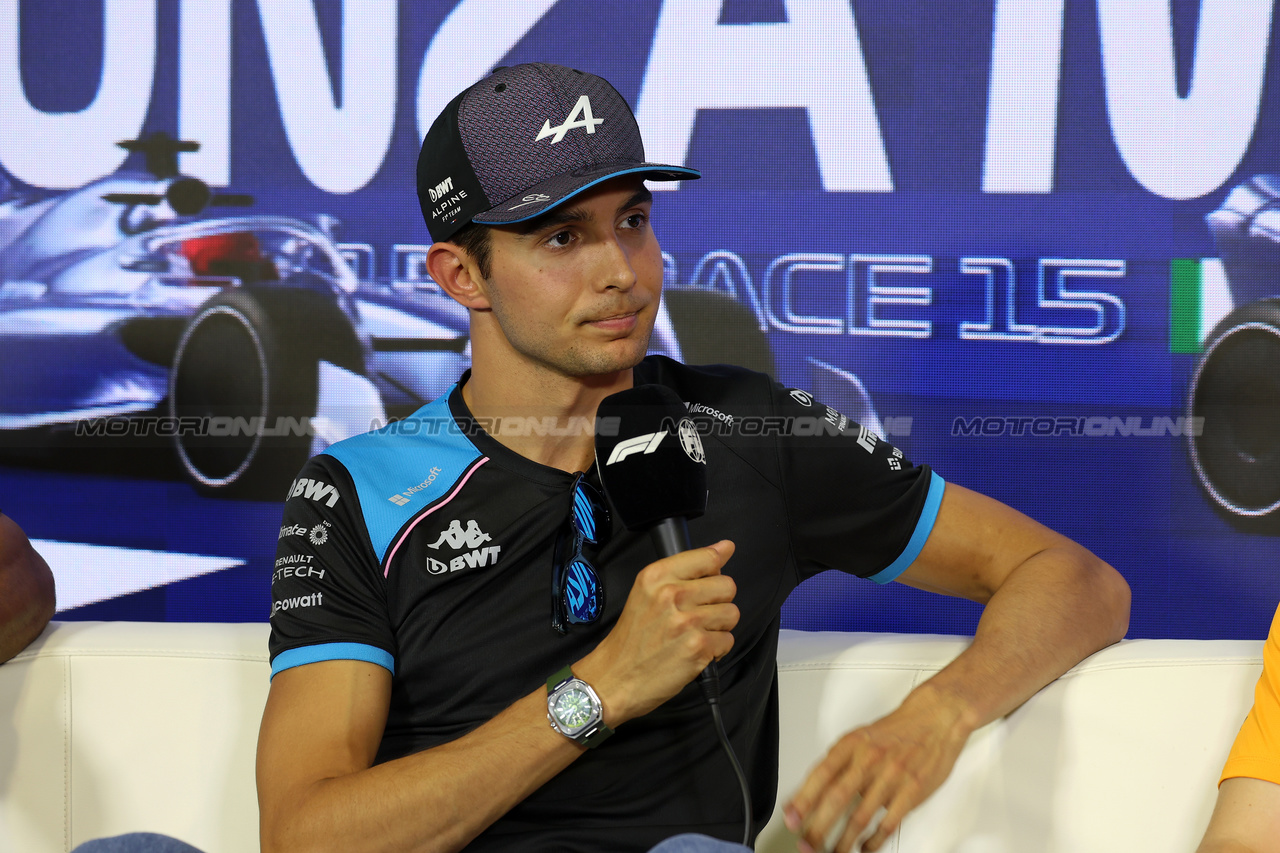 GP ITALIA, Esteban Ocon (FRA) Alpine F1 Team in the FIA Press Conference.

31.08.2023. Formula 1 World Championship, Rd 15, Italian Grand Prix, Monza, Italy, Preparation Day.

 - www.xpbimages.com, EMail: requests@xpbimages.com © Copyright: Staley / XPB Images