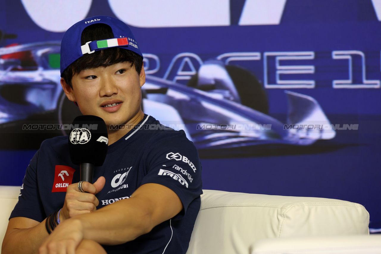GP ITALIA, Yuki Tsunoda (JPN) AlphaTauri in the FIA Press Conference.

31.08.2023. Formula 1 World Championship, Rd 15, Italian Grand Prix, Monza, Italy, Preparation Day.

 - www.xpbimages.com, EMail: requests@xpbimages.com © Copyright: Staley / XPB Images