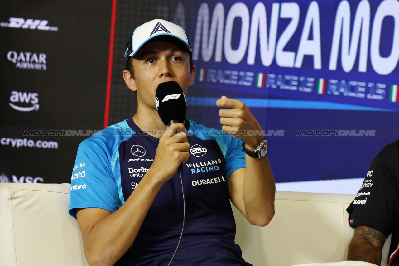 GP ITALIA, Alexander Albon (THA) Williams Racing in the FIA Press Conference.

31.08.2023. Formula 1 World Championship, Rd 15, Italian Grand Prix, Monza, Italy, Preparation Day.

 - www.xpbimages.com, EMail: requests@xpbimages.com © Copyright: Staley / XPB Images