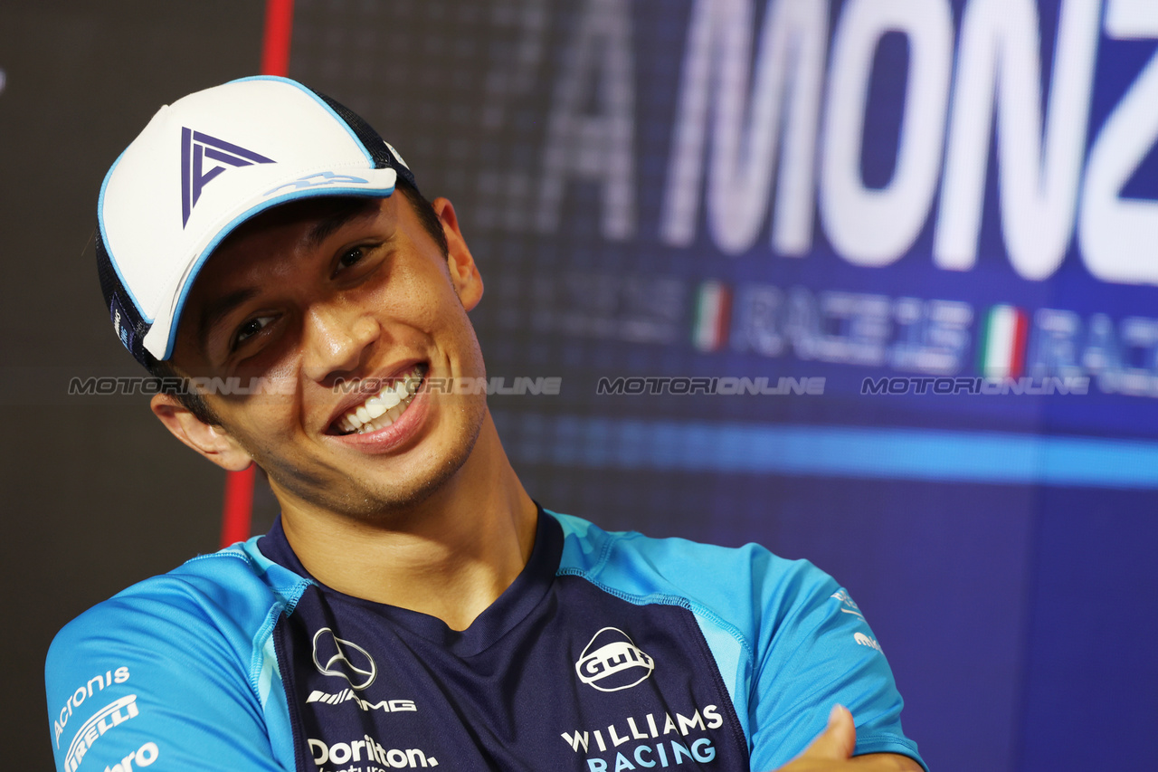 GP ITALIA, Alexander Albon (THA) Williams Racing in the FIA Press Conference.

31.08.2023. Formula 1 World Championship, Rd 15, Italian Grand Prix, Monza, Italy, Preparation Day.

 - www.xpbimages.com, EMail: requests@xpbimages.com © Copyright: Staley / XPB Images