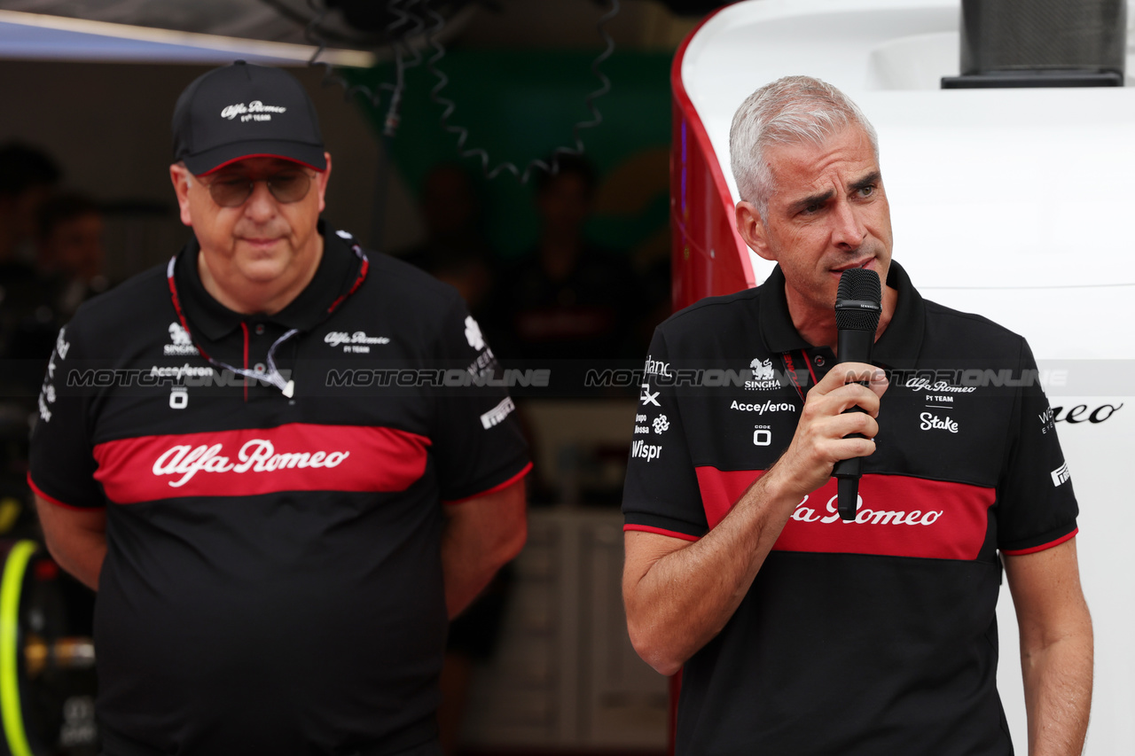 GP ITALIA, Alessandro Alunni Bravi (ITA) Alfa Romeo F1 Team Managing Director e Team Representative with Jean-Philippe Imparato (FRA) Alfa Romeo Brand Chief Executive Officer - Alfa Romeo 33 Stradale unveil.

31.08.2023. Formula 1 World Championship, Rd 15, Italian Grand Prix, Monza, Italy, Preparation Day.

 - www.xpbimages.com, EMail: requests@xpbimages.com © Copyright: Staley / XPB Images