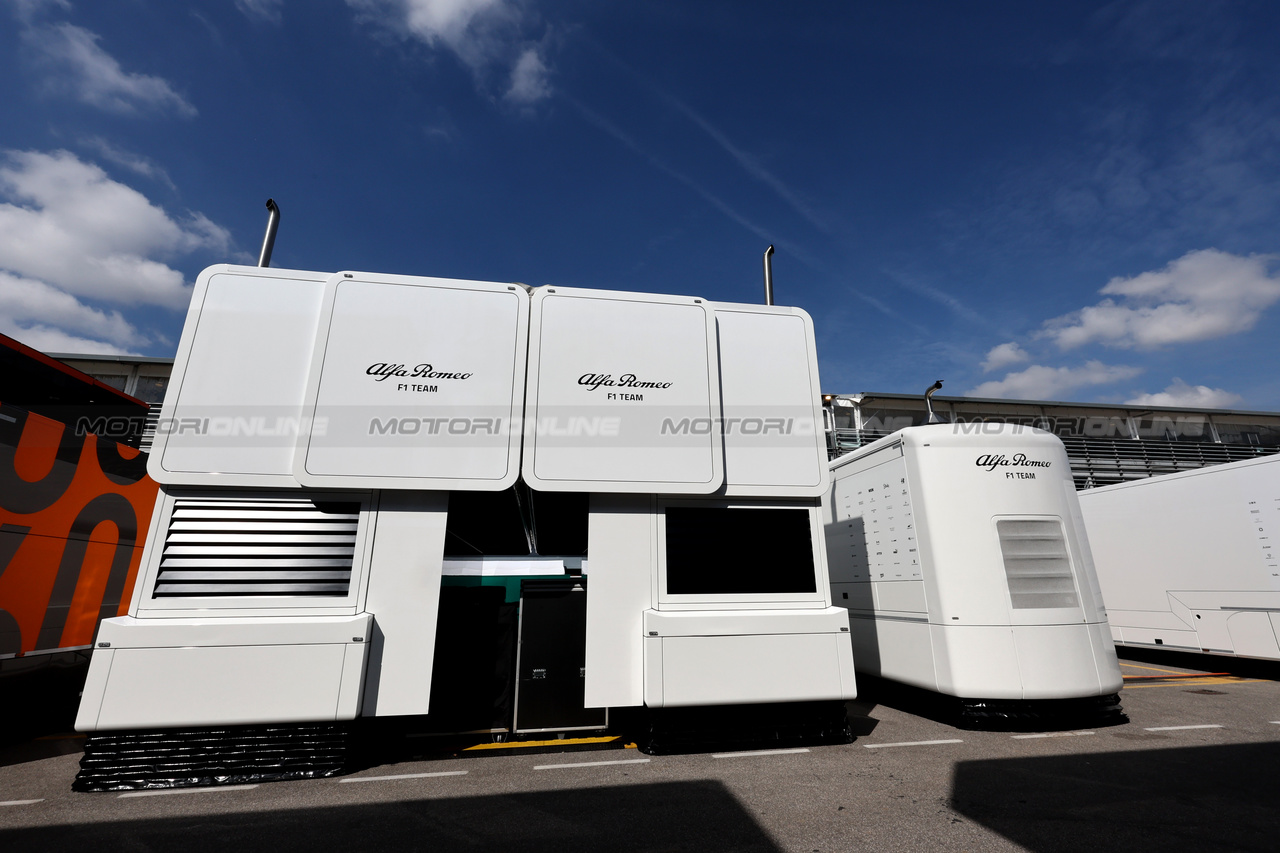 GP ITALIA, Alfa Romeo F1 Team trucks in the paddock.

31.08.2023. Formula 1 World Championship, Rd 15, Italian Grand Prix, Monza, Italy, Preparation Day.

- www.xpbimages.com, EMail: requests@xpbimages.com © Copyright: Moy / XPB Images