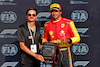 GP ITALIA, Charles Leclerc (MON) Ferrari reveives the Pirelli Pole Position Award from Fabio Rovazzi (ITA) Singer.

02.09.2023. Formula 1 World Championship, Rd 15, Italian Grand Prix, Monza, Italy, Qualifiche Day.
- www.xpbimages.com, EMail: requests@xpbimages.com © Copyright: Batchelor / XPB Images