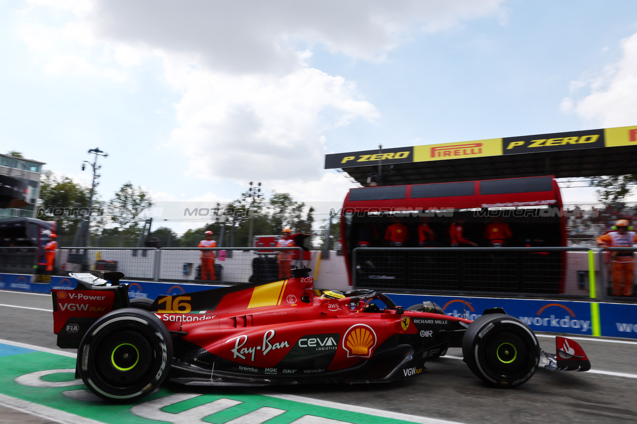 GP ITALIA, Charles Leclerc (MON) Ferrari SF-23 leaves the pits.

01.09.2023. Formula 1 World Championship, Rd 15, Italian Grand Prix, Monza, Italy, Practice Day.

- www.xpbimages.com, EMail: requests@xpbimages.com © Copyright: Batchelor / XPB Images