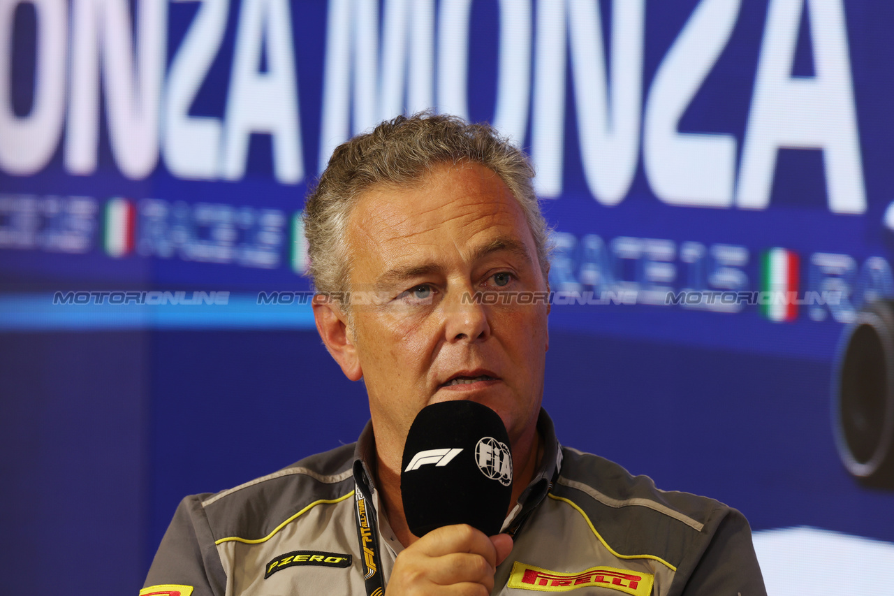 GP ITALIA, Mario Isola (ITA) Pirelli Racing Manager in the FIA Press Conference.

01.09.2023. Formula 1 World Championship, Rd 15, Italian Grand Prix, Monza, Italy, Practice Day.

 - www.xpbimages.com, EMail: requests@xpbimages.com © Copyright: Staley / XPB Images
