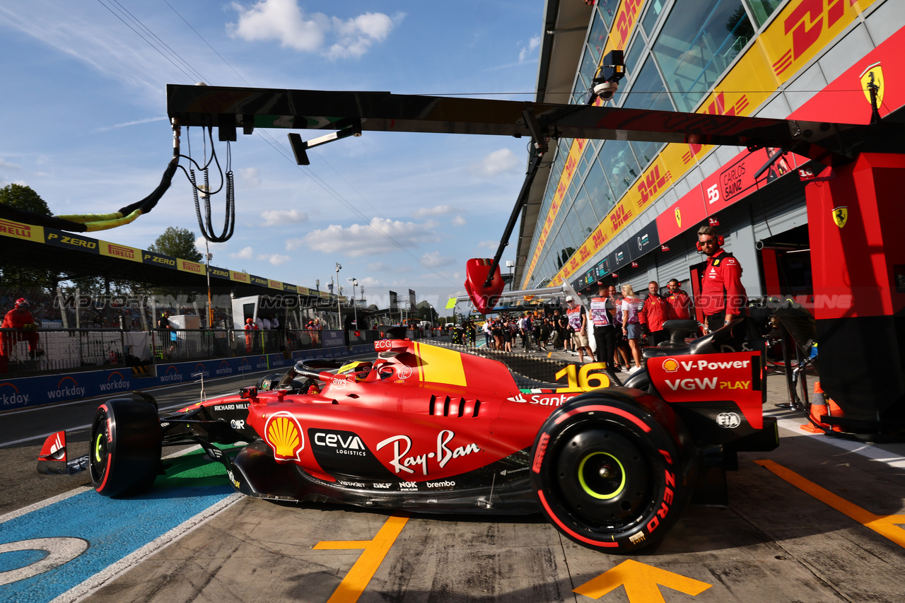 GP ITALIA, Charles Leclerc (MON) Ferrari SF-23 leaves the pits.

01.09.2023. Formula 1 World Championship, Rd 15, Italian Grand Prix, Monza, Italy, Practice Day.

- www.xpbimages.com, EMail: requests@xpbimages.com © Copyright: Batchelor / XPB Images