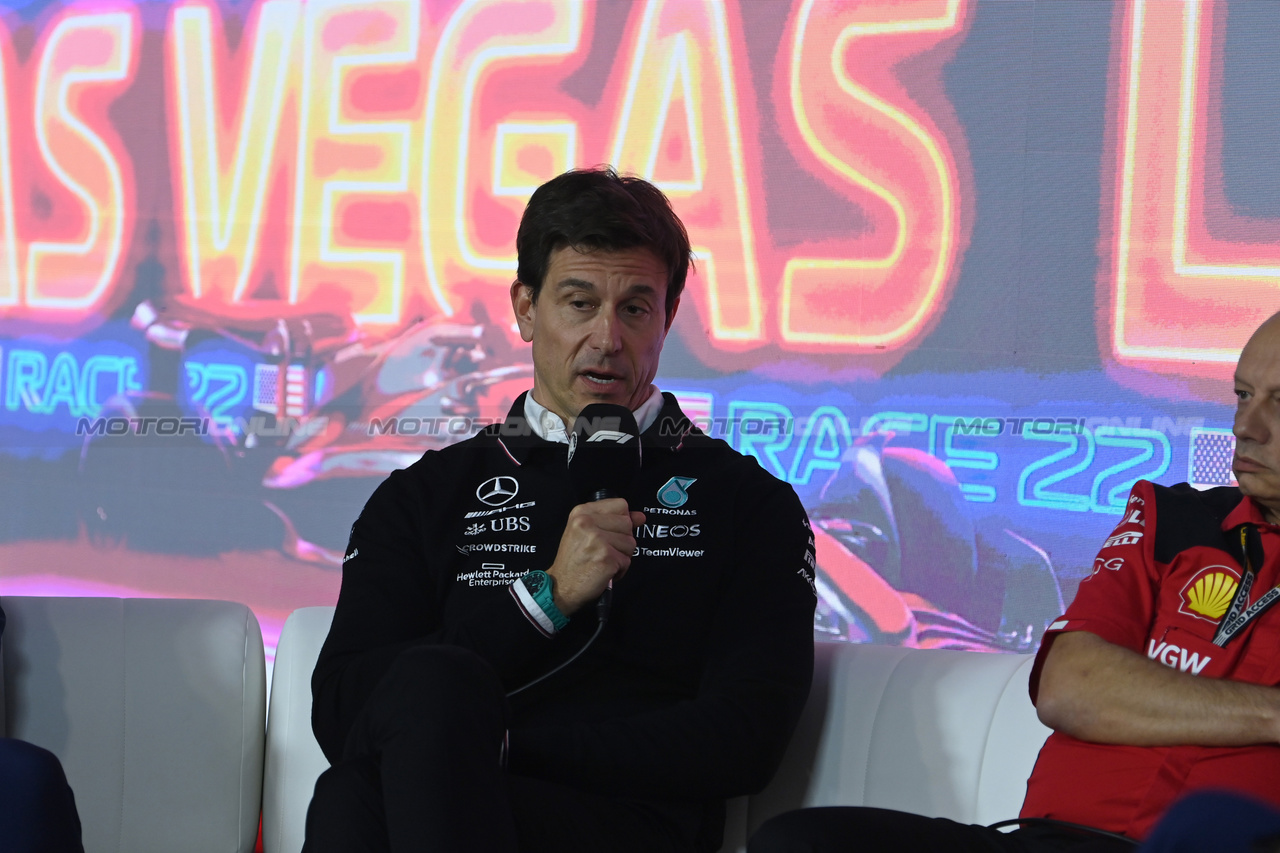 GP LAS VEGAS, Toto Wolff (GER) Mercedes AMG F1 Shareholder e Executive Director in the FIA Press Conference.

16.11.2023. Formula 1 World Championship, Rd 22, Las Vegas Grand Prix, Las Vegas, Nevada, USA, Practice Day.

- www.xpbimages.com, EMail: requests@xpbimages.com © Copyright: XPB Images