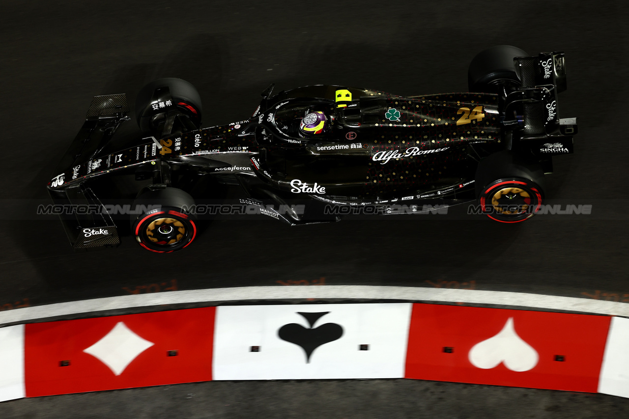 GP LAS VEGAS, Zhou Guanyu (CHN) Alfa Romeo F1 Team C43.

16.11.2023. Formula 1 World Championship, Rd 22, Las Vegas Grand Prix, Las Vegas, Nevada, USA, Practice Day.

- www.xpbimages.com, EMail: requests@xpbimages.com © Copyright: Batchelor / XPB Images