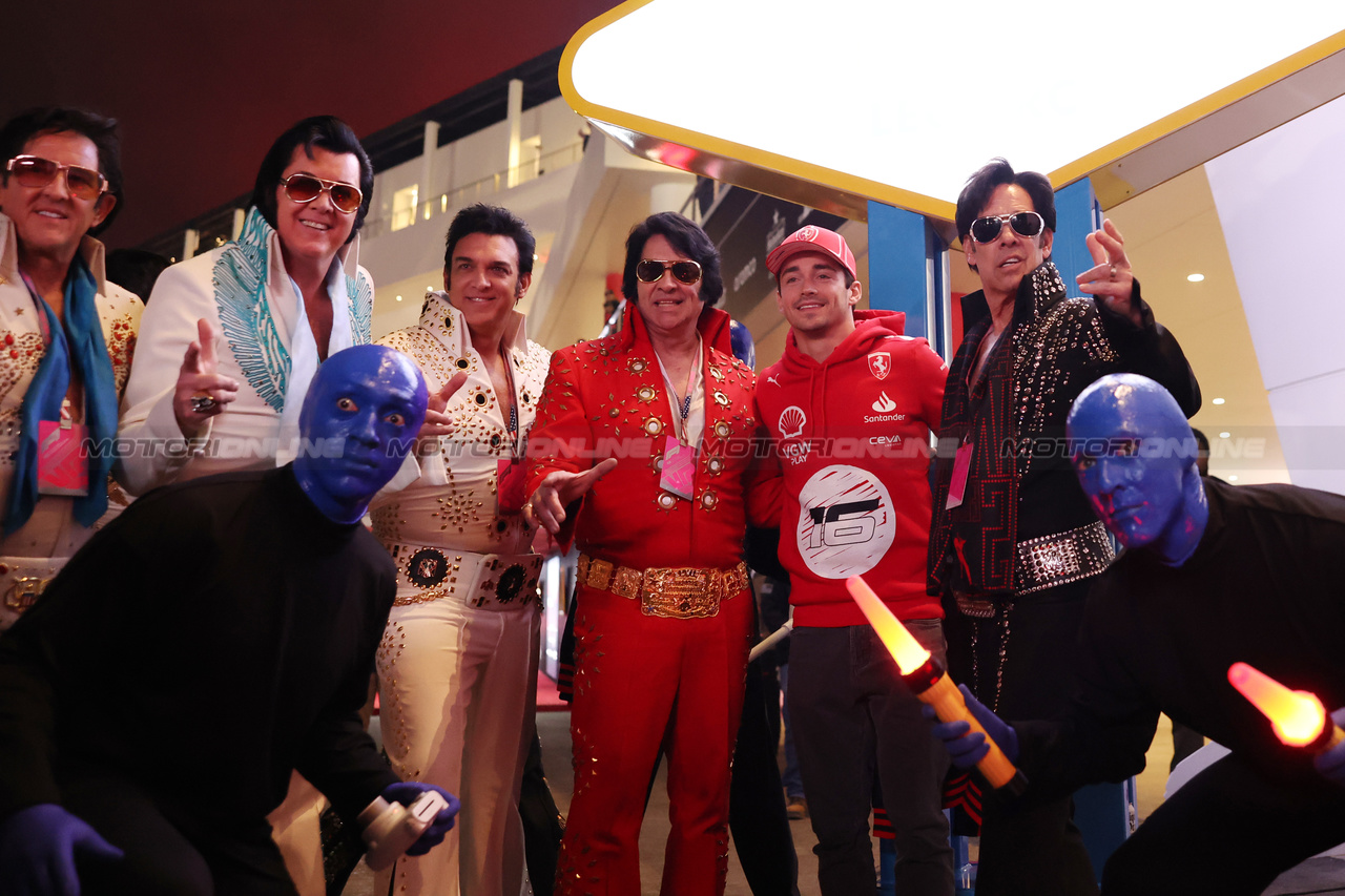 GP LAS VEGAS, Charles Leclerc (MON) Ferrari with Elvis impersonators.

15.11.2023. Formula 1 World Championship, Rd 22, Las Vegas Grand Prix, Las Vegas, Nevada, USA, Preparation Day.

- www.xpbimages.com, EMail: requests@xpbimages.com © Copyright: Bearne / XPB Images