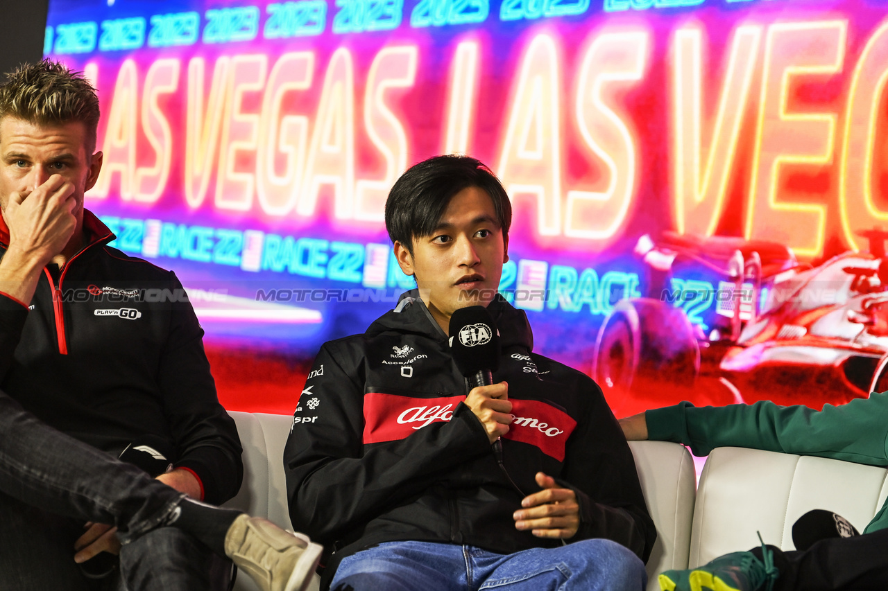 GP LAS VEGAS, Zhou Guanyu (CHN) Alfa Romeo F1 Team in the FIA Press Conference.

15.11.2023. Formula 1 World Championship, Rd 22, Las Vegas Grand Prix, Las Vegas, Nevada, USA, Preparation Day.

- www.xpbimages.com, EMail: requests@xpbimages.com © Copyright: XPB Images